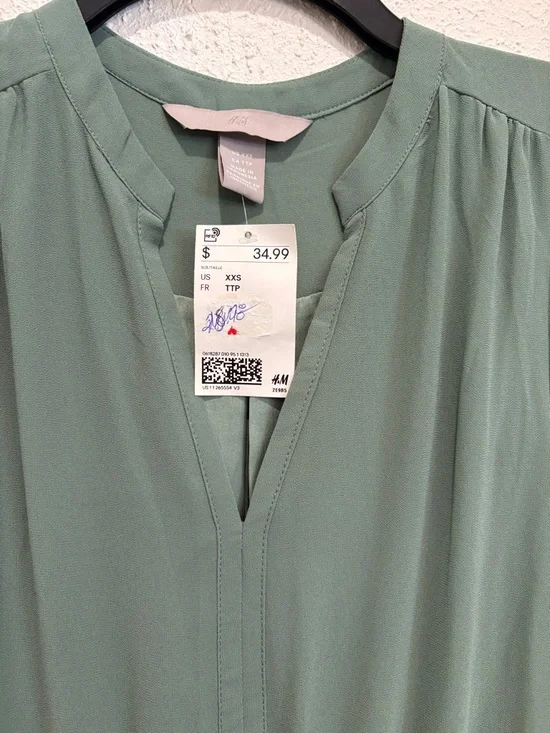 H&M Sage Green Midi Dress with Ruffle Sleeves - Picture 3 of 6